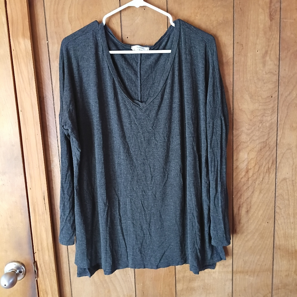 a.gain Black Long Sleeve V-Neck Pullover Top Women’s Size L Casual Minimalist